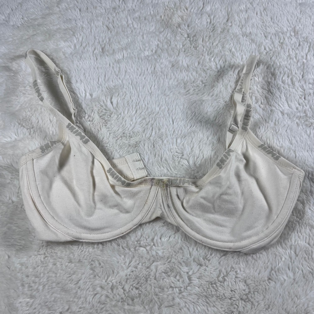 Skims Cotton Logo Underwire Bra Bone Off White 32D Adjustable Straps RN158973‎